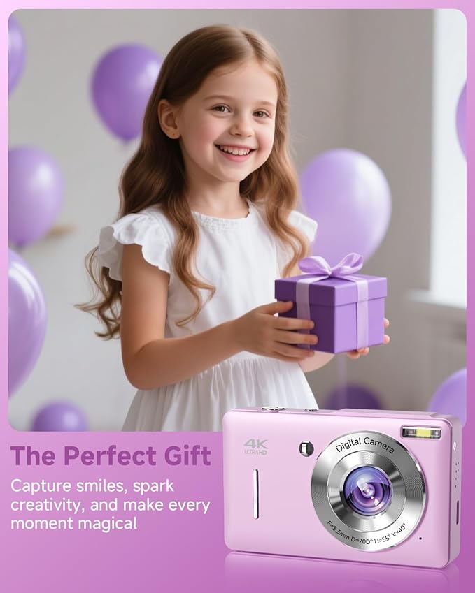 Digital Camera, 44MP FHD 1080P, 16X Zoom, 32GB SD Card, Compact Camera for Kids Teens Adults, Purple-CubbioJoy