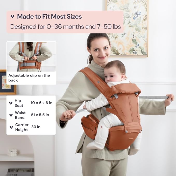BabbleRoo Grow Carrier – Safety-Certified 6-in-1 Baby Carrier with Hip Seat, Ergonomic & Adjustable Toddler Carrier 7-50 lbs with Hip Support, Hood for Sun Protection, Newborn to Toddler,Kangaroo Rose-CubbioJoy