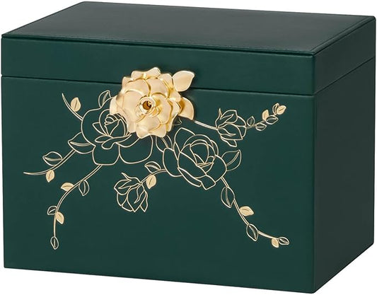 Jewelry Box with Lock for Girls: Jewelry Organizer for Dresser - 3-Drawer Earrings Storage Girls Women Gift (Dark Green)-CubbioJoy