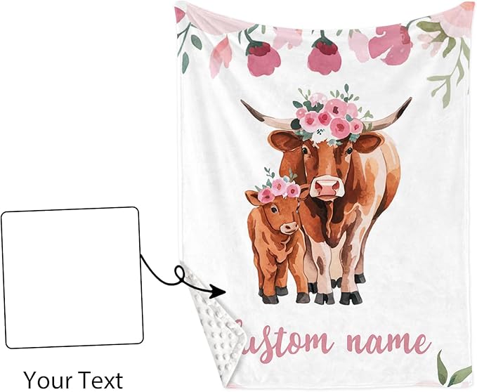 Custom Nursery Crib Bedding Set: Personalized Name 4 Piece Highland Cow Theme Baby Crib Sets for Girls - Toddler Double Layer Blanket Set, Comfortable Crib Bed Sheets for Baby Toddlers-CubbioJoy