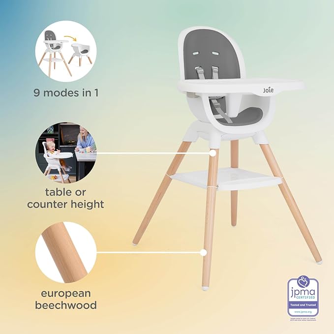 Joie Chai Multi-Mode Highchair - European Beech Wood, Convertible, 9+ Modes, Birth up to 60 lb. (Shadow)-CubbioJoy