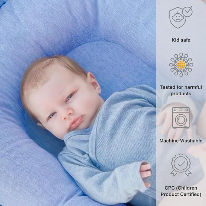 Infant Lounger, Baby Nest Cover for Baby Girls & Boys, Newborn Essentials for Baby 0-18+ Months, 100% Cotton Breathable (Baby Blue)-CubbioJoy