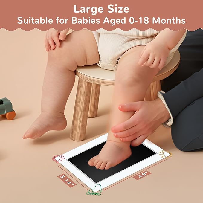 6" x 4" Large Size Baby Inkless Handprint and Footprint Kit with 4 Ink Pads and 8 Imprint Cards by PChero, Ideal for Family Keepsake Newborn Registry Baby Shower Present (Ink Area: 4.9" x 3.14")-CubbioJoy