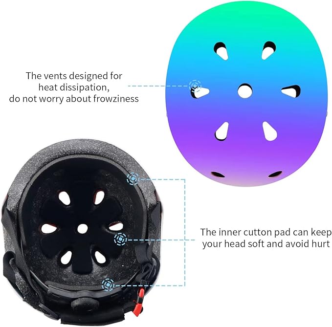 Adjustable Color Gradient Skateboard Helmet for 3-5-8-14+Ages【Toddler Kids Youth Adult】 Girls Boys Woman.Bike Helmet for Multi-Sports Cycling Bicycle Scooter Inline Roller Skate Rollerblading-CubbioJoy