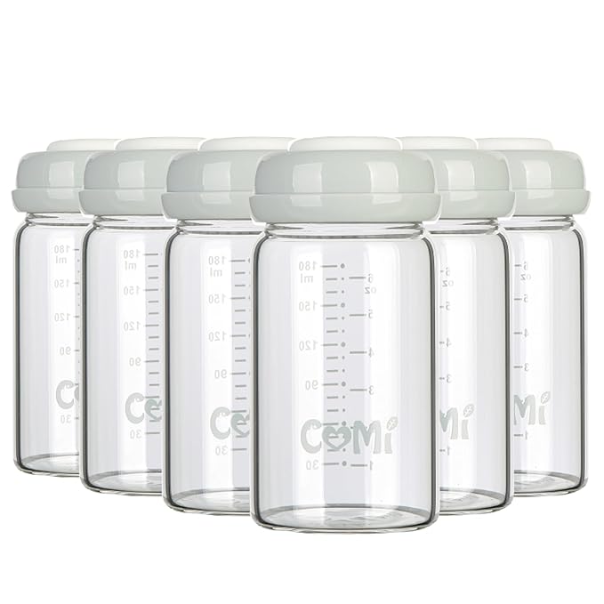 COMI Wide Neck Glass Breastmilk Collection n Storage Bottle, 6oz with Screw Ring Sealing Disk; Re-markable Sealing Disc. BPA Free, Fits Breast Pumps & Nipples (Gray Lids)-CubbioJoy
