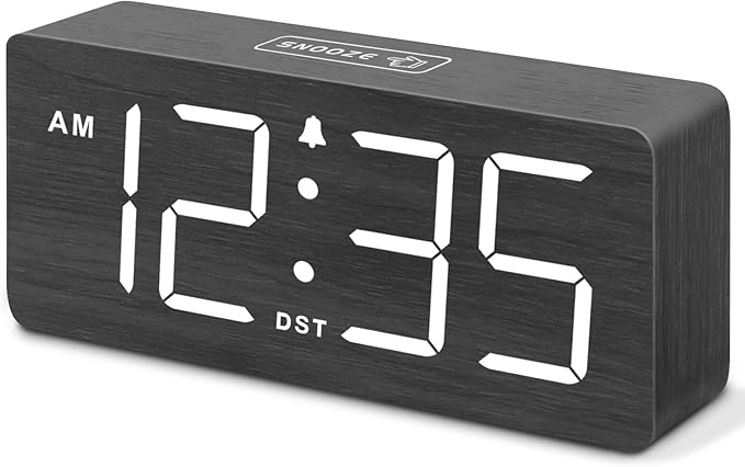 DreamSky Wooden Digital Alarm Clock for Bedroom - Loud Alarm Clock for Heavy Sleepers with Volume Control, Desk Clocks for Living Room with Large Numbers, Dimmer, DST, Wood Decor (Adapter Powered)-CubbioJoy