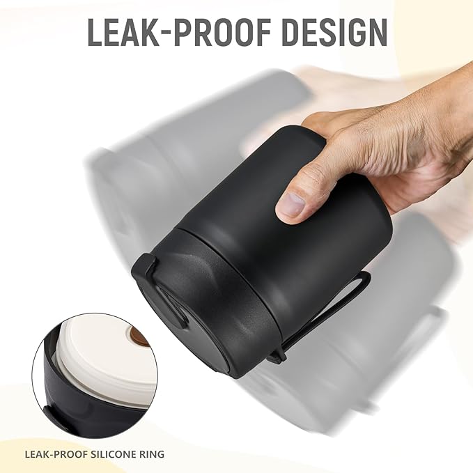 17oz Soup Thermo for Hot Food Kids Insulated Vacuum Food Jar with Stainless Steel Spoon Wide Mouth Thermo Leakproof Lunch Food Container Kids Hot Lunch Box (Black)-CubbioJoy