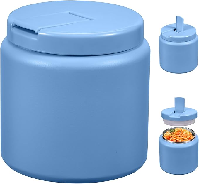 26oz Kids for Hot Food, Insulated Vacuum Food Jar with Buckle Lid, Stainless Steel Wide Mouth Leak Proof Insulated Lunch Container for School Picnic Travel, Sky Blue-CubbioJoy