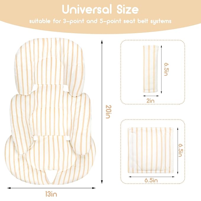 Infant Car Seat Insert, Car Seat Head Support Baby Girls Boys, Soft & Reversible Newborn Carseat Insert Cushion with 2 Strap Covers, for Stroller, Swing, Bouncer (Brown Line)-CubbioJoy