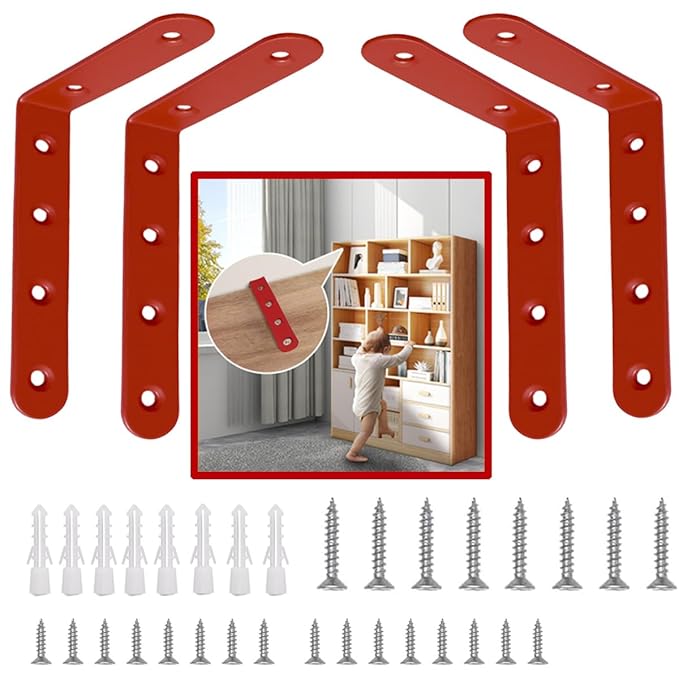 Anti Tip Furniture Anchors for Baby Pet Proofing,Furniture Wall Anchor Furniture Dresser Bookshelf Falling Prevention Device for Children (Red)-CubbioJoy