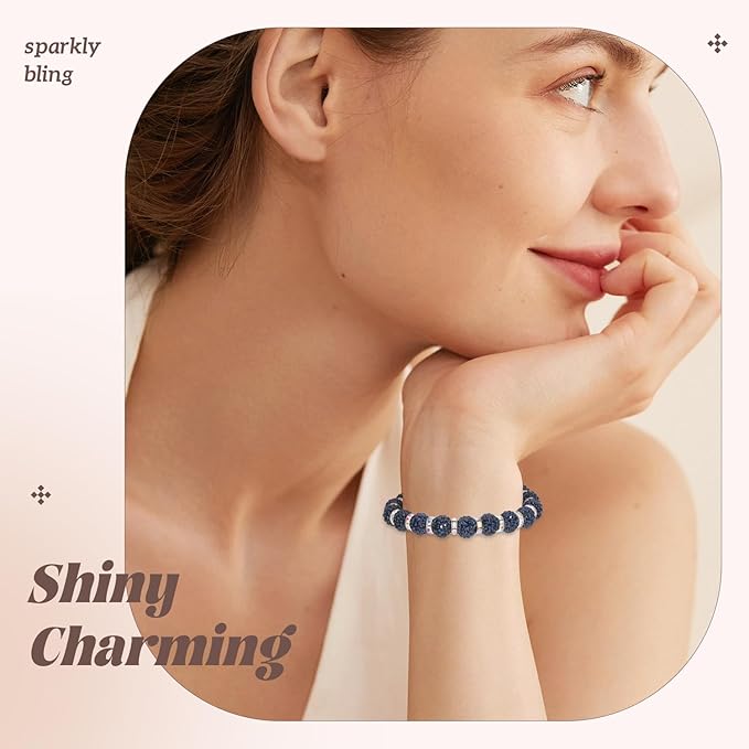 160pcs 10mm Rhinestone Beads for Jewelry Making, Blue Black Shiny Round Disco Ball Beads Bulk, Sparkle Crystal Clay Christmas for Bracelet Baseball Necklace Earring Crafting and DIY-CubbioJoy