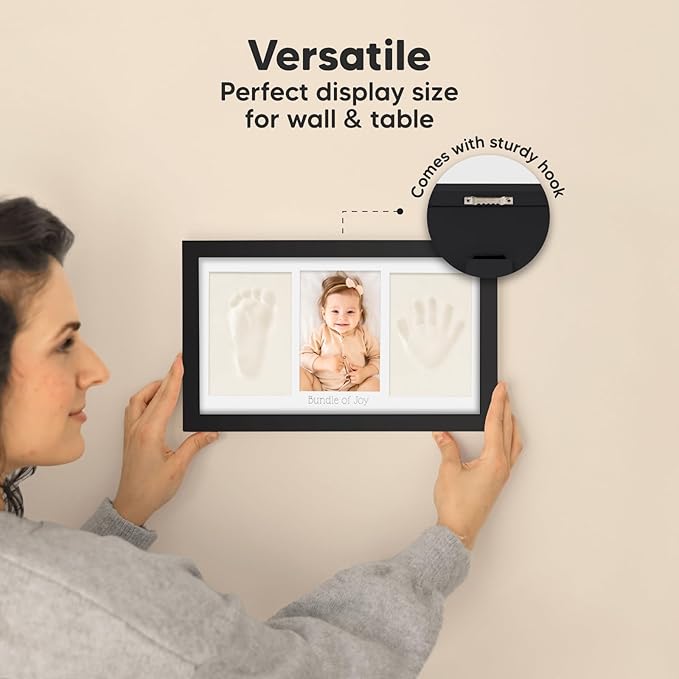 Baby Hand and Footprint Kit - Clay Handprint Keepsake Frame, Newborn Nursery Picture Frame, Personalized New Mom Gifts for Baby Shower & Registry (Onyx Black)-CubbioJoy