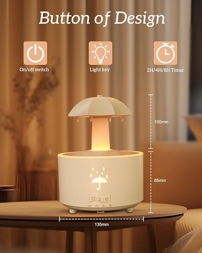 Aesthetic 2-in-1 Humidifier Oil Diffuser with 360° Rotating Raindrop & 7 LED Mood Lights,Ultrasonic Quiet Cool Mist Humidifier for up to 24 Hrs,Ideal Holiday Gifts for Home-CubbioJoy