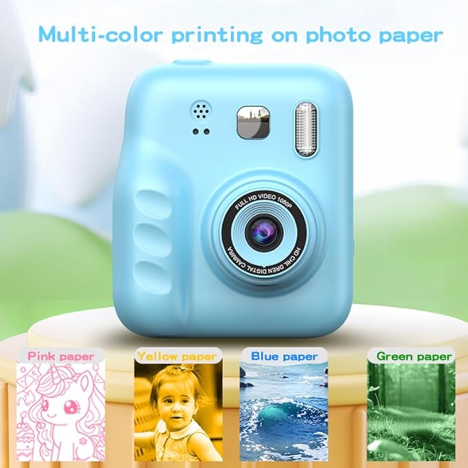 Instant Print Camera for Kids, 2.0" IPS Screen with Video Recording, 32GB Expandable, 1800mAh Battery, Includes 40+ Zink Paper, Birthday Gift for Girls Boys Age 3-12-CubbioJoy