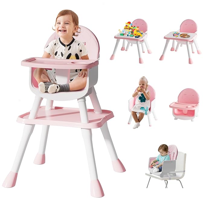 6 in 1 Baby High Chair for Babies and Toddlers, Booster Seat, Kids Learning Table & Chair (Pink)-CubbioJoy