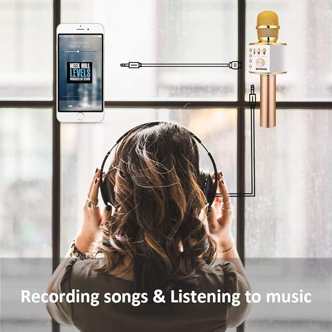 BONAOK Wireless Bluetooth Karaoke Microphone,3-in-1 Portable Handheld Karaoke Mic Speaker Machine Home Party Birthday for All Smartphones (Q37 Gold)-CubbioJoy