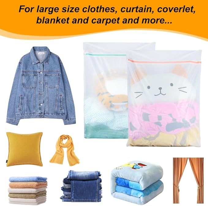 2 Pack Delicates Bag for Washing Machine, 31 x 23 inch Oversize Fine Mesh Laundry Bags for Lingeries, Sweaters, Bed Sheet, Stuffed Toys-CubbioJoy