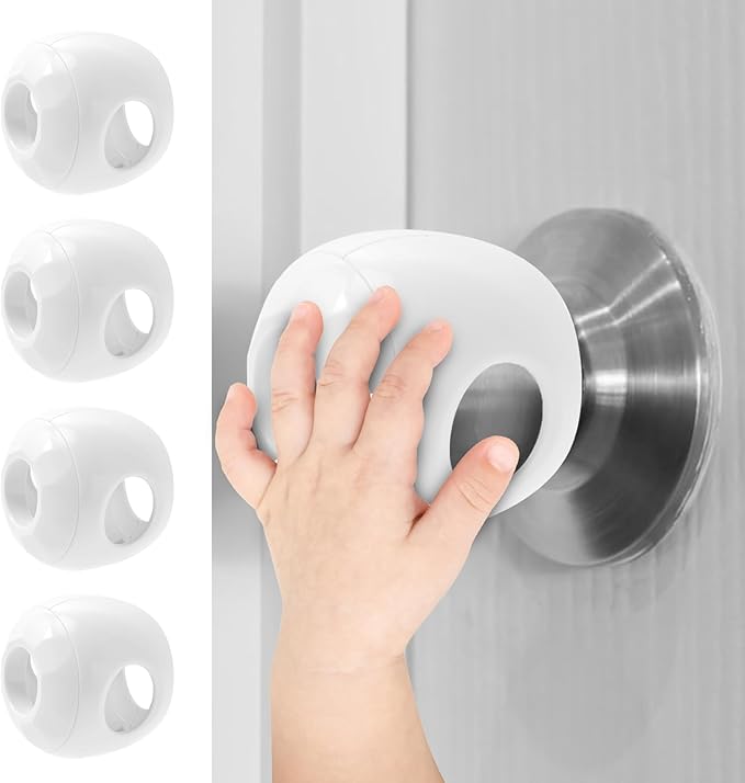 Child Safety Door Knob Covers 4 Pack Reusable Baby Proof Door Knob Locks Baby Proof Door Handle Protector for Kids Universal Fit Easy Grip Lockable Design No Tools Needed-CubbioJoy