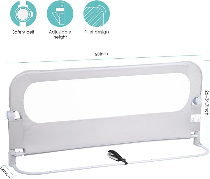 Baby Bed Rail Guard for Toddlers - 58.7" Toddler Bed Rails for Twin, Full, Queen, King Bunk Size Bed Swing Down Bedrail Extral Tall Child Safety Side Railing Guards for Kids-CubbioJoy