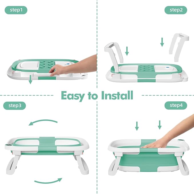 Collapsible Baby Bathtub,Baby Bath Tub with Soft Cushion & Thermometer,Baby Bathtub Newborn to Toddler 0-36 Months,Portable Travel Baby Tub-CubbioJoy