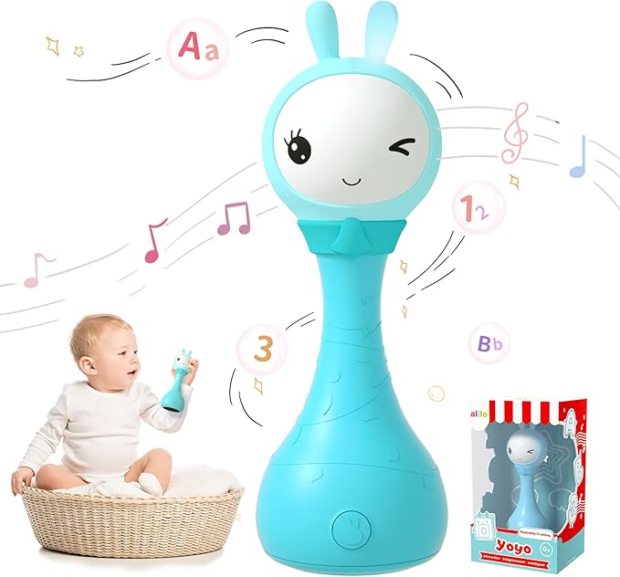 alilo Yoyo Talking Bunny Baby Singing Musical Rattle, Mimicking Toys Repeats What You Say, Preloaded 90+ Audio Content, ABC/Number/Notes Learning Toys for Toddlers Infant Newborn Boy Girl Gifts