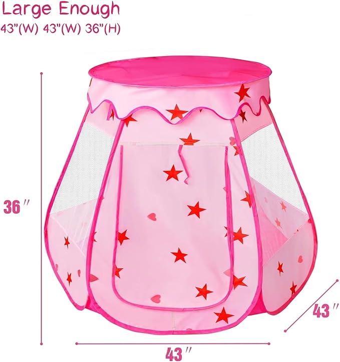 Baby Ball Pit for Toddler with 150 Balls, Kids Pop Up Play Tent for Girls, Princess Toys for Children Indoor & Outdoor Playhouse with Carry Bag (Pink: 7 Bright Colors, 109x90cm/150 Balls)-CubbioJoy
