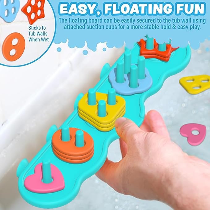 Baby Bath Toys, Sorting & Stacking Toy Bath Toy, Shape Sorter Toys for Bathtub,Stacking Bath Toy Set with 20 Textured Floating Pieces, Toddler Early Learning Bathtub Fun-CubbioJoy