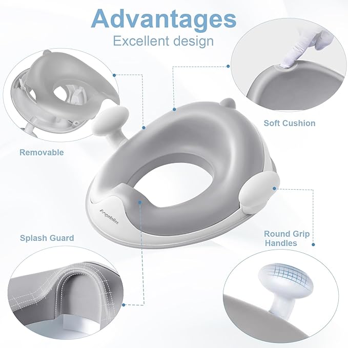 ANGELBLISS Baby Potty Training Toilet Seat with Soft Cushion Handles, Haute Collection, Double Anti-Slip Design and Splash Guard for Boys and Girls (Grey)-CubbioJoy