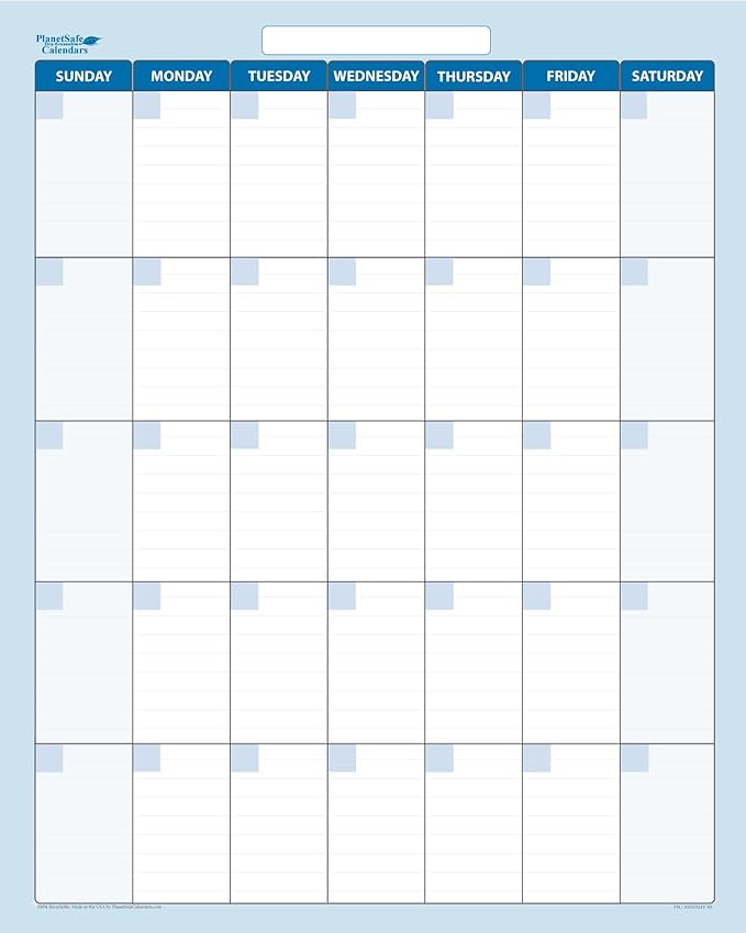 24" x 18" Sky Blue Vertical 30-Day Dry-Erase Task, Goals and Objective 1-Month erasable Wall Planner Calendar. Complete with Fine Tip Dry-Erase Marker and Eraser-CubbioJoy