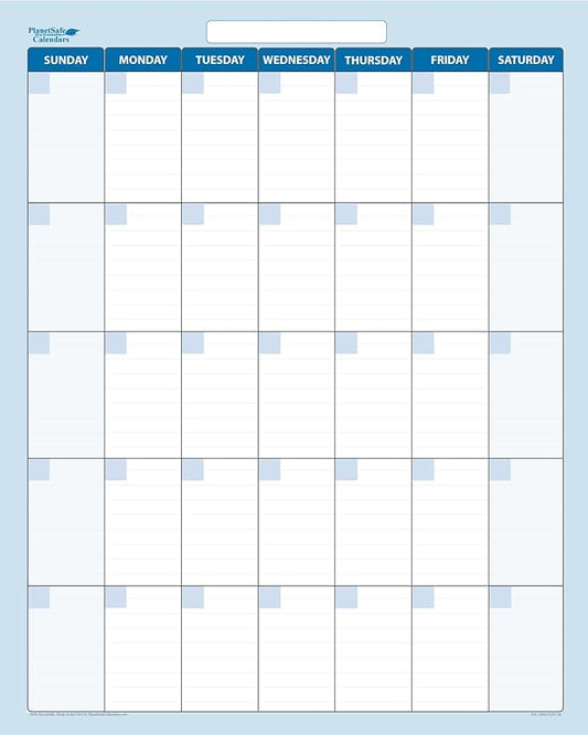 24" x 18" Sky Blue Vertical 30-Day Dry-Erase Task, Goals and Objective 1-Month erasable Wall Planner Calendar. Complete with Fine Tip Dry-Erase Marker and Eraser-CubbioJoy