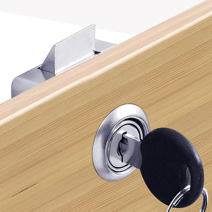 Automatic Lock Tongue Cabinet Drawer Lock 【Keyed Alike】& Forstner Drill Bit Furniture Locker Lock Showcase Lock Drilling Diameter 3/4"/19mm for (3/5"-/15mm -7/8"-/22mm) Door Panel-CubbioJoy