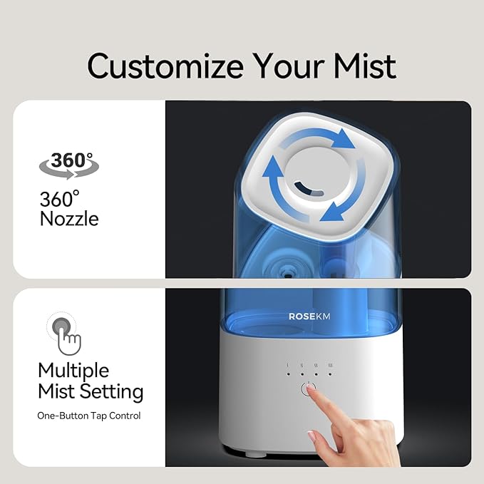 Cool Mist Humidifiers for Bedroom, 2.0L Small Humidifier for Baby and Plant, Last Up to 10H on Max Mist Setting, Auto Shut-Off, Auto-Off Indicator, 360° Nozzle-CubbioJoy