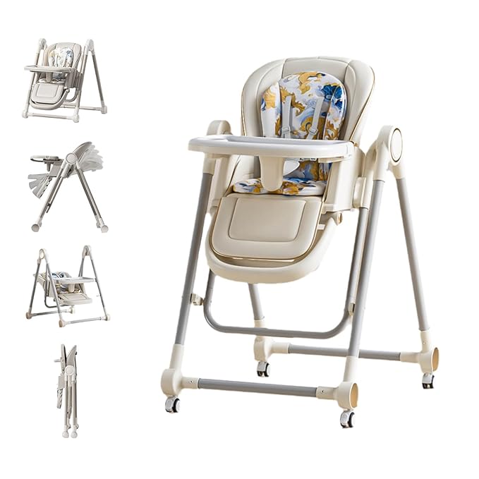 5 in 1 Baby High Chair Swings for Infants Foldable Rocking 8 Level Height Adjustment Eco Friendly Washable PU Cushion(White)-CubbioJoy