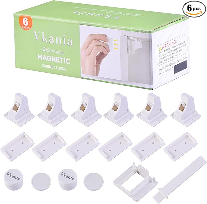 6 Pack Vkania Magnetic Cabinet Locks Baby Proofing - Baby Safety Latches for Drawers and Cabinets - Hidden Adhesive Magnet Baby Locks - Easy Installation No Drilling-CubbioJoy