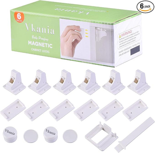 6 Pack Vkania Magnetic Cabinet Locks Baby Proofing - Baby Safety Latches for Drawers and Cabinets - Hidden Adhesive Magnet Baby Locks - Easy Installation No Drilling-CubbioJoy