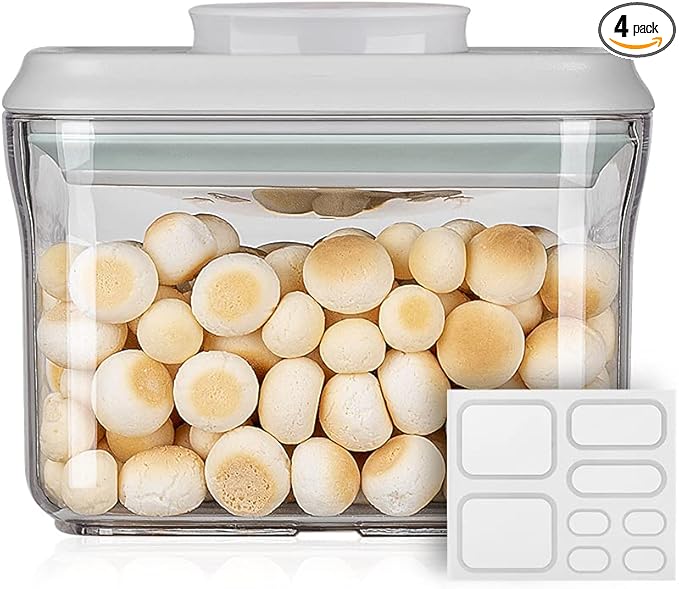 Ankou Airtight Food Storage Container - 0.32 QT （380ml Small Pop Up Food Containers With Lids, Bpa Free Stackable Container for Sugar Tea Candy- 8 Labels - Clear-CubbioJoy
