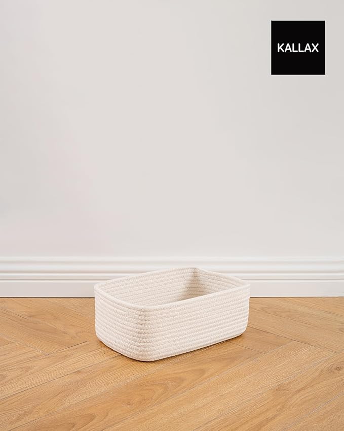 KALLAX Small Woven Basket, 12 x 8 x 4.5 Inches, Storage Basket for Organizing, Cute Small Rope Shelf Closet Cube Storage Bins Baskets for Shelves, Dog Toy Gift Baskets Empty, 3 Packs, Off White-CubbioJoy
