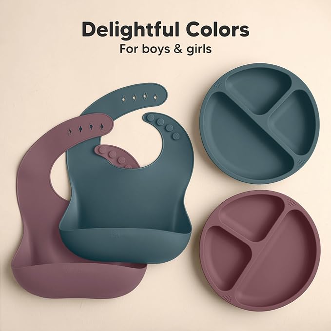 KeaBabies 2-Pack Silicone Baby Bibs for Eating - Sturdy Food-Grade Silicone Bibs for Babies Girl, Boy, Large Food Catcher, Clean & Put On Easily, Waterproof Toddler Feeding Essentials (Rocky)-CubbioJoy