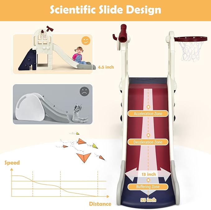 BABY JOY Toddler Large Slide, 6 in 1 Slide for Kids with Basketball Hoop, Ring Toss, 2 in 1 Convertible Climbing Way, Freestanding Kids Slide Climber Set for Indoors Outdoor Boys Girls Gifts Present-CubbioJoy