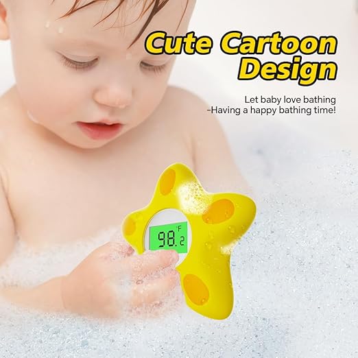 Baby Bath Thermometer, Infant Digital Water Thermometer Safety with 3 Color Backlit and Temperature Warning, Room Thermometers Floating Toy for Infant, Toddler, Bathtub, Swimming Pool (Yellow)-CubbioJoy
