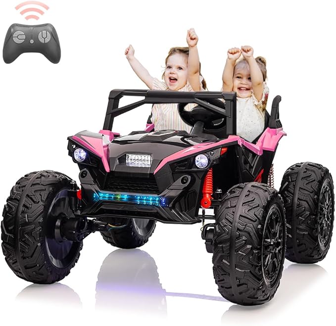 2 Seaters 24V Ride on UTV with Remote Control,10AH Battery, 400W Powerful Motors with 17" EVA Wheels, 20.5“ Seat Width Electric Ride Toy with Metal Suspension,LED Lights,Music,Horn (Rose)-CubbioJoy