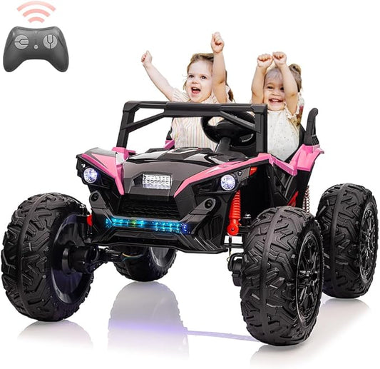2 Seaters 24V Ride on UTV with Remote Control,10AH Battery, 400W Powerful Motors with 17" EVA Wheels, 20.5“ Seat Width Electric Ride Toy with Metal Suspension,LED Lights,Music,Horn (Rose)-CubbioJoy