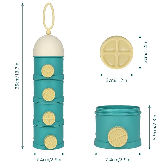 Accmor Formula Dispenser On The Go, 4 Layers Stackable Formula Container to Go, Non-Spill Portable Milk Powder Baby & Kids Snack Container, Green Pink-CubbioJoy