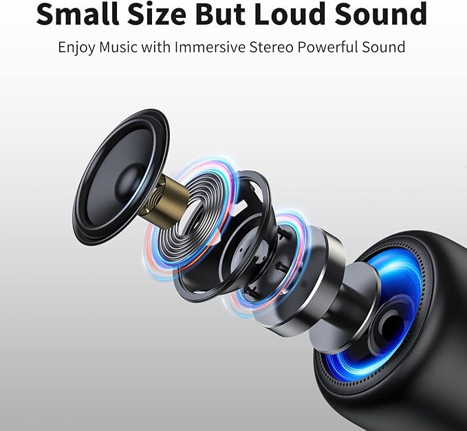 Bobtot Portable Bluetooth Speakers with Strap Easy to Carry, Wireless IPX5 Waterproof Mini Speaker with Loud Stereo Sound, 20 Hours Playtime, Rechargeable Battery, Built-in Microphone, Black-CubbioJoy