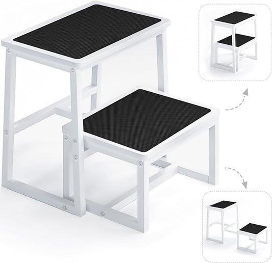 2 Step Stools for Adults Kids, Anti-Slip Sturdy Wooden Foot Stools with 500 Lbs Capacity for High Beds,Closet, Bathroom,Kitchen, Potty Training-CubbioJoy