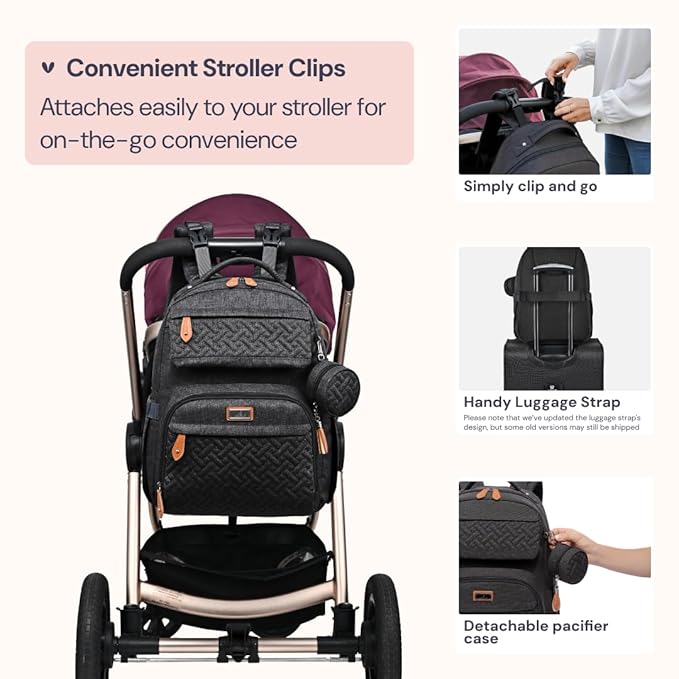 BabbleRoo Diaper Bag Backpack, Travel Backpack with Changing Pad, Pacifier Case & Stroller Straps, Multifunction, Waterproof, Unisex – Black-CubbioJoy