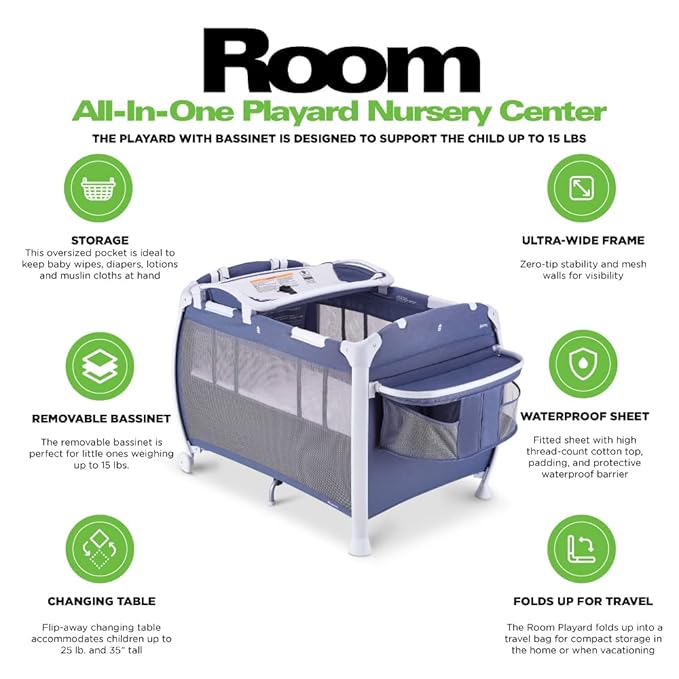 Joovy Room-Playard, Nursery Center, Bassinet, Changing-Table, Slate-CubbioJoy