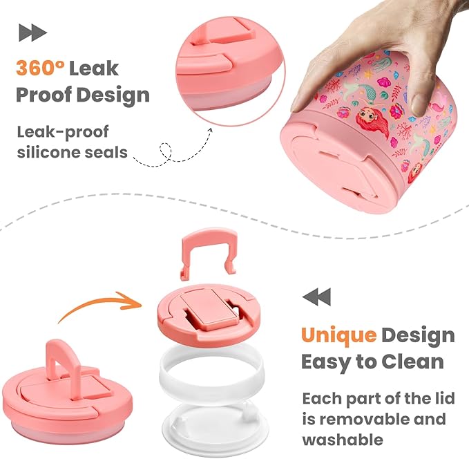 14oz Insulated Vacuum Food Jar with Buckle Lid,Soup Thermo for Hot Food Kids,Wide Mouth Leakproof Stainless Steel Lunch Container with Spoon-Mermaid-CubbioJoy