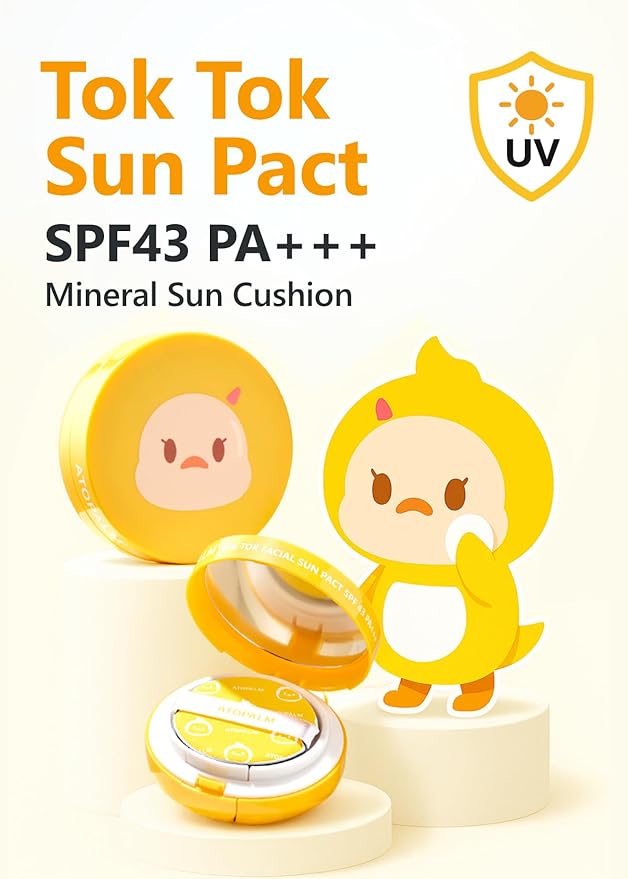 ATOPALM | Tok Tok Facial Sun Pact | Sun Cushion SPF43 PA+++ | Sunscreen Korean | For Dry and Sensitive Skin | Outdoor Sunscreen Compact | Moisturizing Spf Cushion Mineral Cream | Korean Skincare | 15g-CubbioJoy