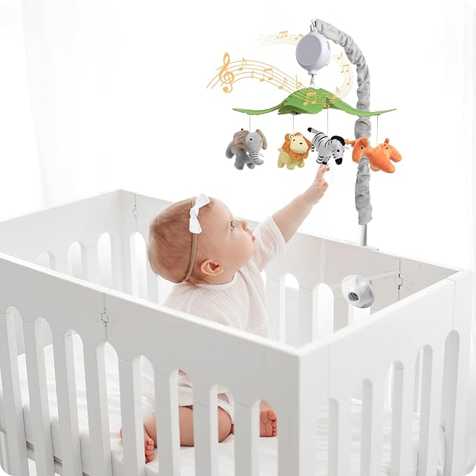 Baby Crib Mobile - Jungle Animal Mobile for Crib Nursery Musical Mobile Gender Neutral for Boys and Girls with 12 Lullabies Ceiling Mobile Presents for Newborn-CubbioJoy